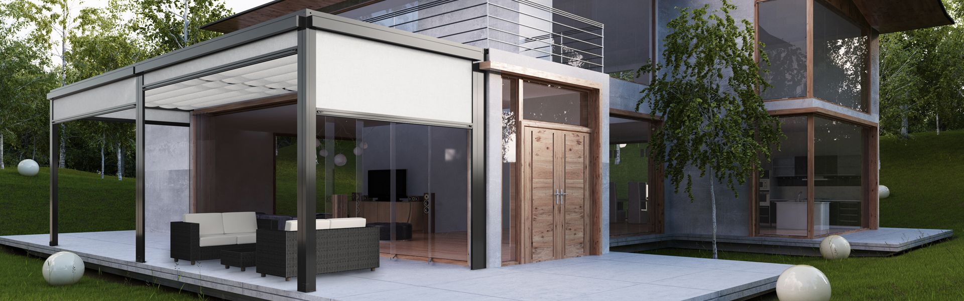 Modern house exterior in nature 3d render