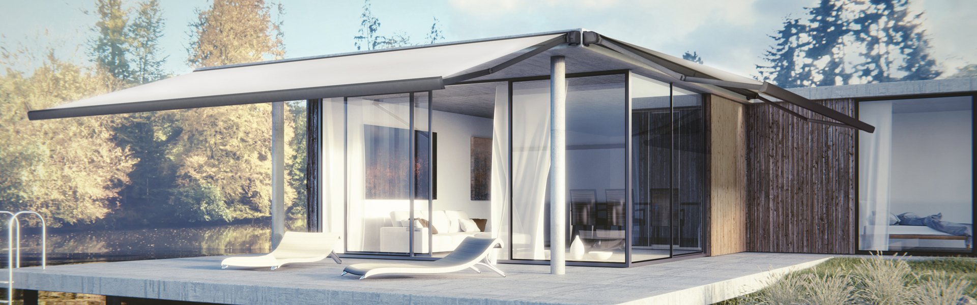 3D render eines Ferienhauses am See